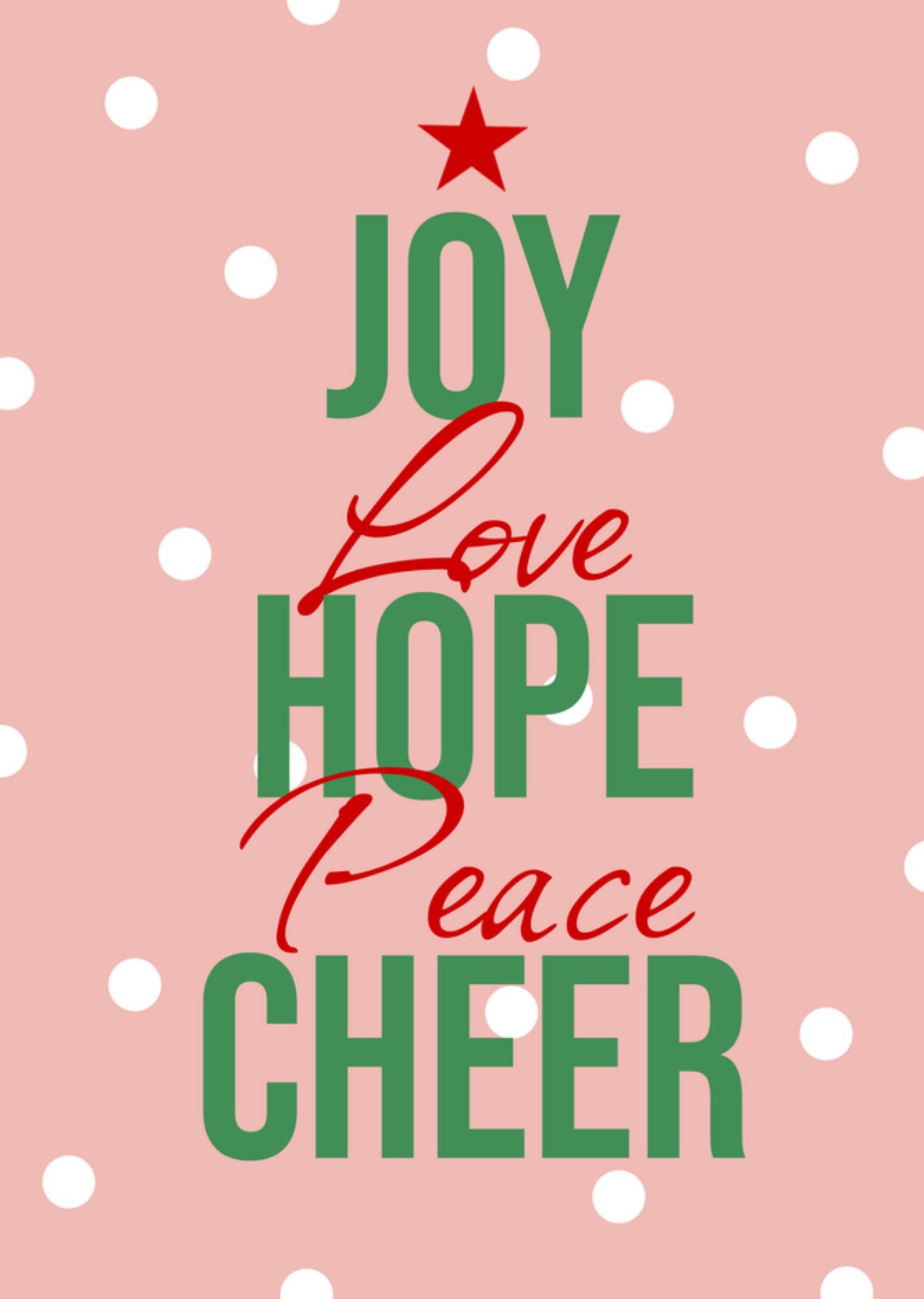 Moonpig Festive Joy Love Hope Peace Cheer Typographic Christmas Greetings Card