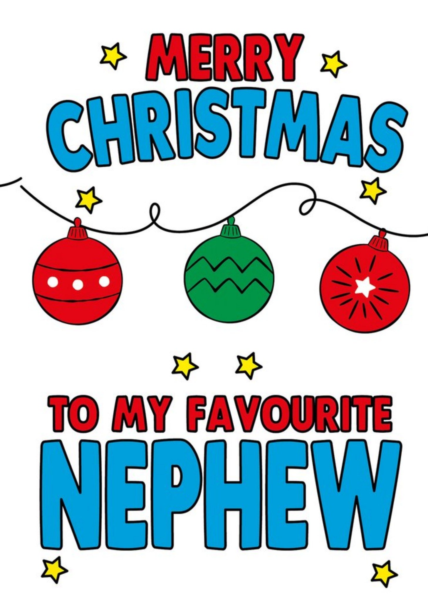 Moonpig Bright Typography Illustrative Bauble Nephew Christmas Card