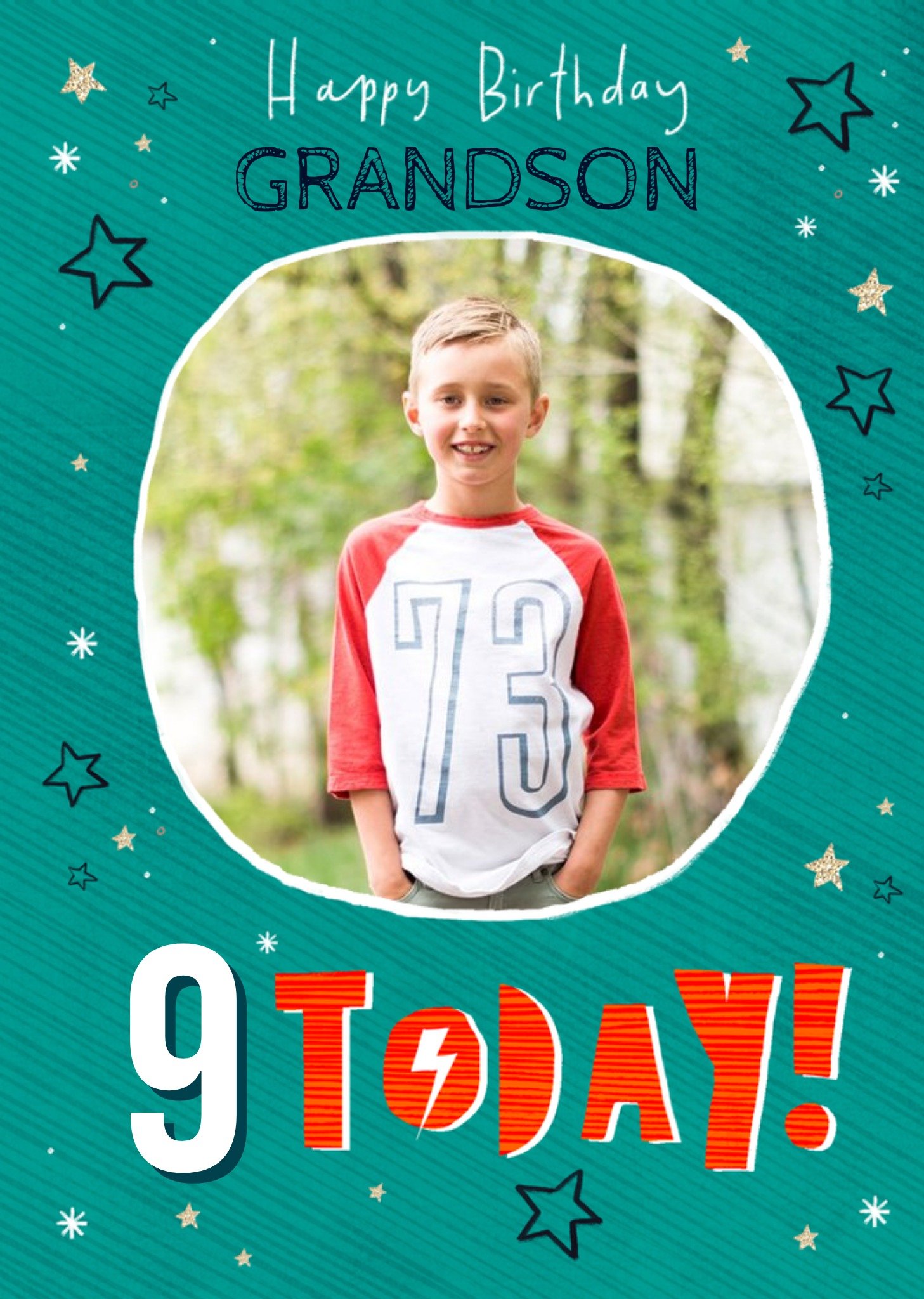 Moonpig Typographic With Stars Happy Birthday Grandson Personalise Age Photo Upload Card