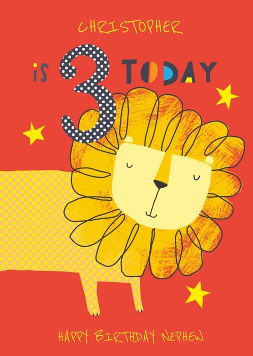 Nephew Happy Birthday Card - Lion - 3 Today