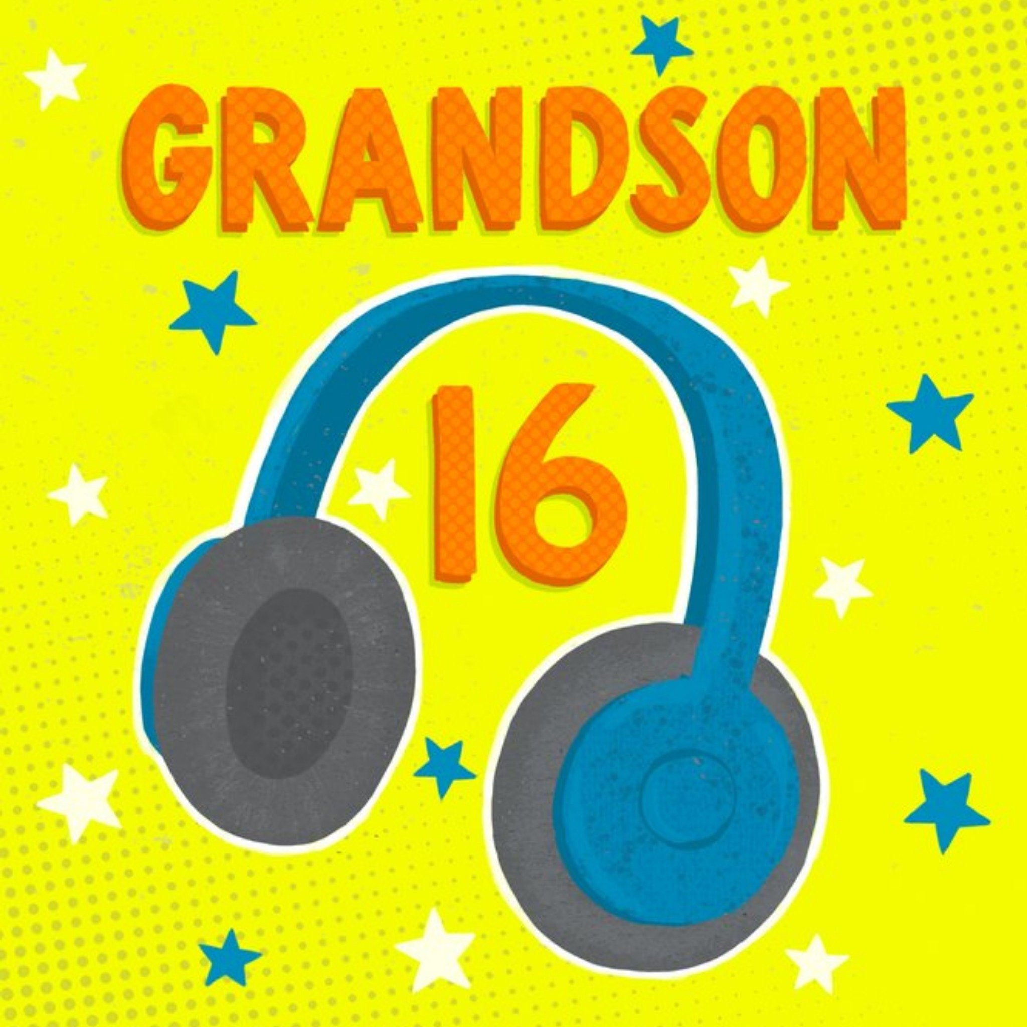 Moonpig Bright Graphic Illustrated Headphones Pop Art 16th Birthday Grandson Card