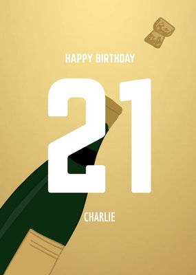 Illustration Of A Cork Popping On A Wine Bottle On A Gold Background Twenty First Birthday Card