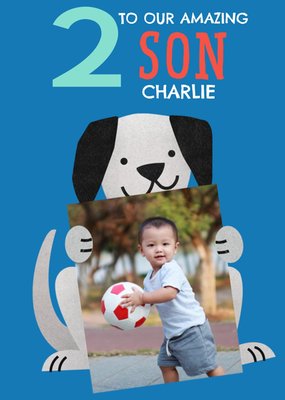 Cute Simple Illustration Of A Dog To Our Wonderful Son 2nd Birthday Photo Upload Card