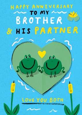 Brother & His Partner Frog Illustrated Happy Anniversary Card