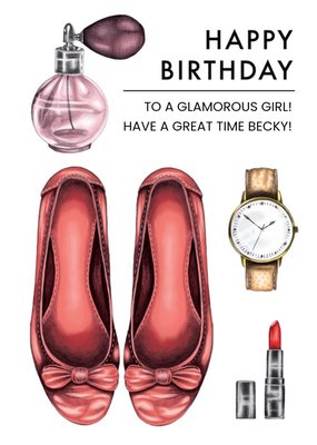 Ladies Birthday card - fashion - lipstick - perfume