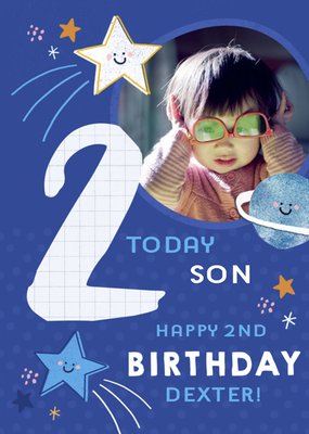 Modern Illustrated Photo upload 2nd Birthday Card