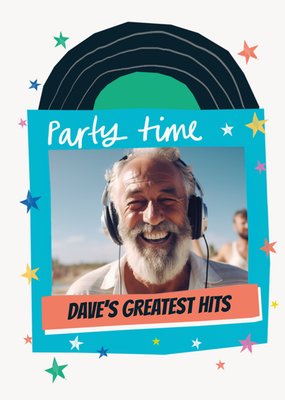 Party Time Greatest Hits Illustrated Photo Upload Card