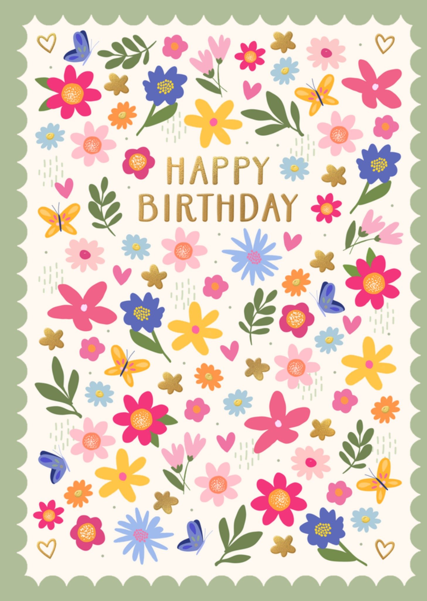Moonpig Bright Flowers & Butterfly Illustrated Happy Birthday Card