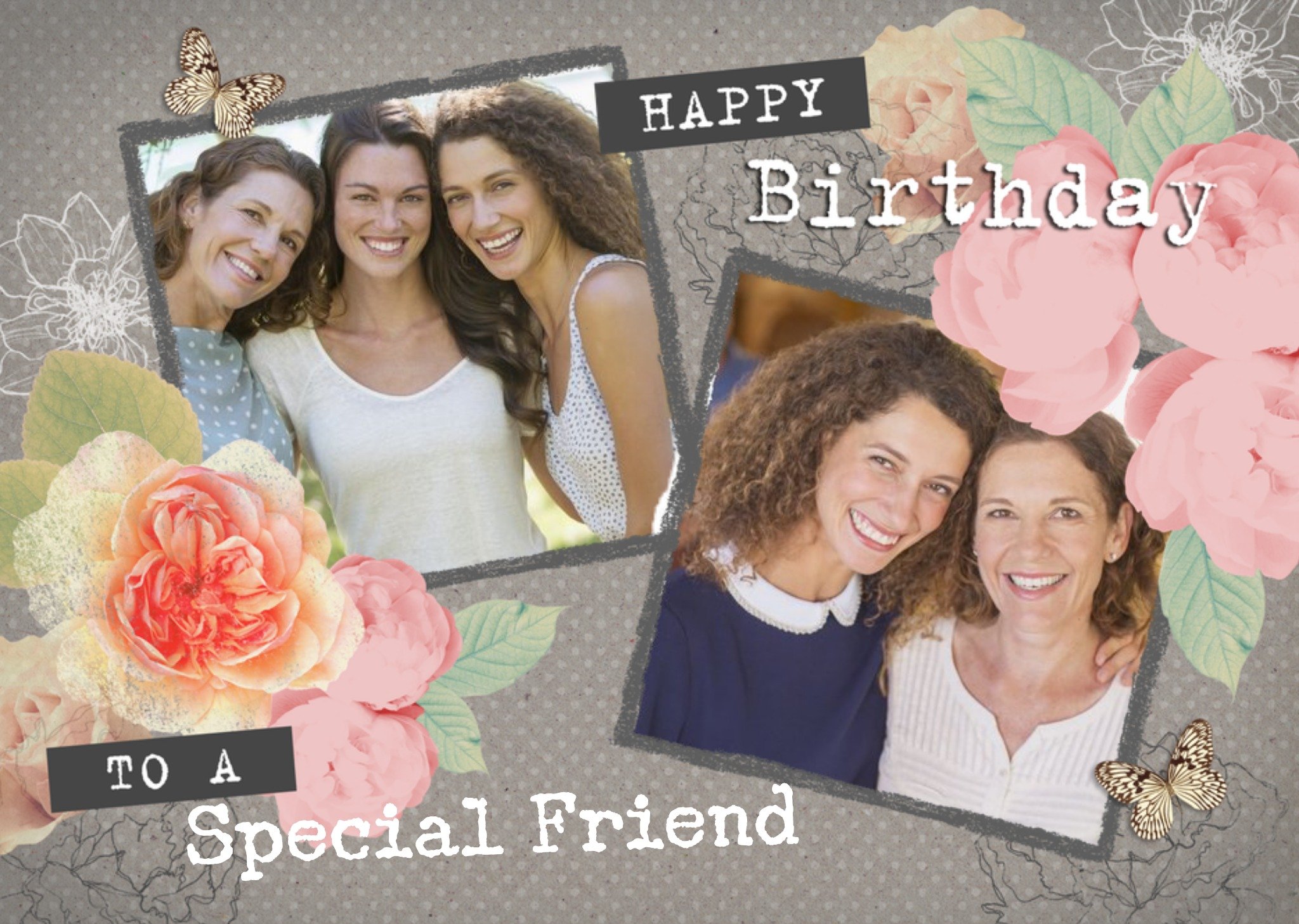Moonpig Roses And Butterflies Personalised Photo Upload Happy Birthday Card For Special Friend