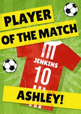 Player Of The Match Red Football Kit Personalised Happy Birthday Card