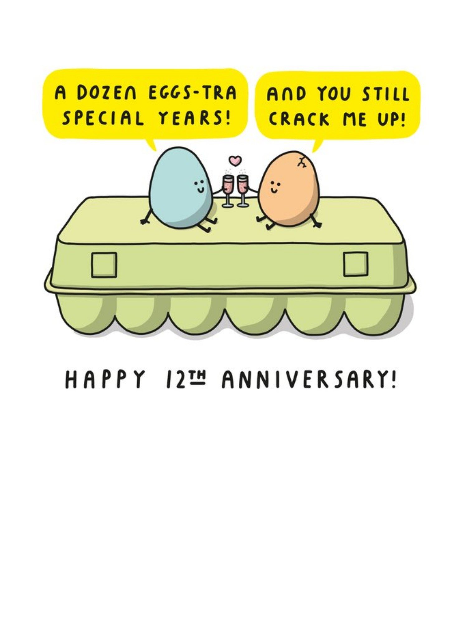 Moonpig Eggs Toasting Cartoon Illustration Twelfth Anniversary Funny Pun Card