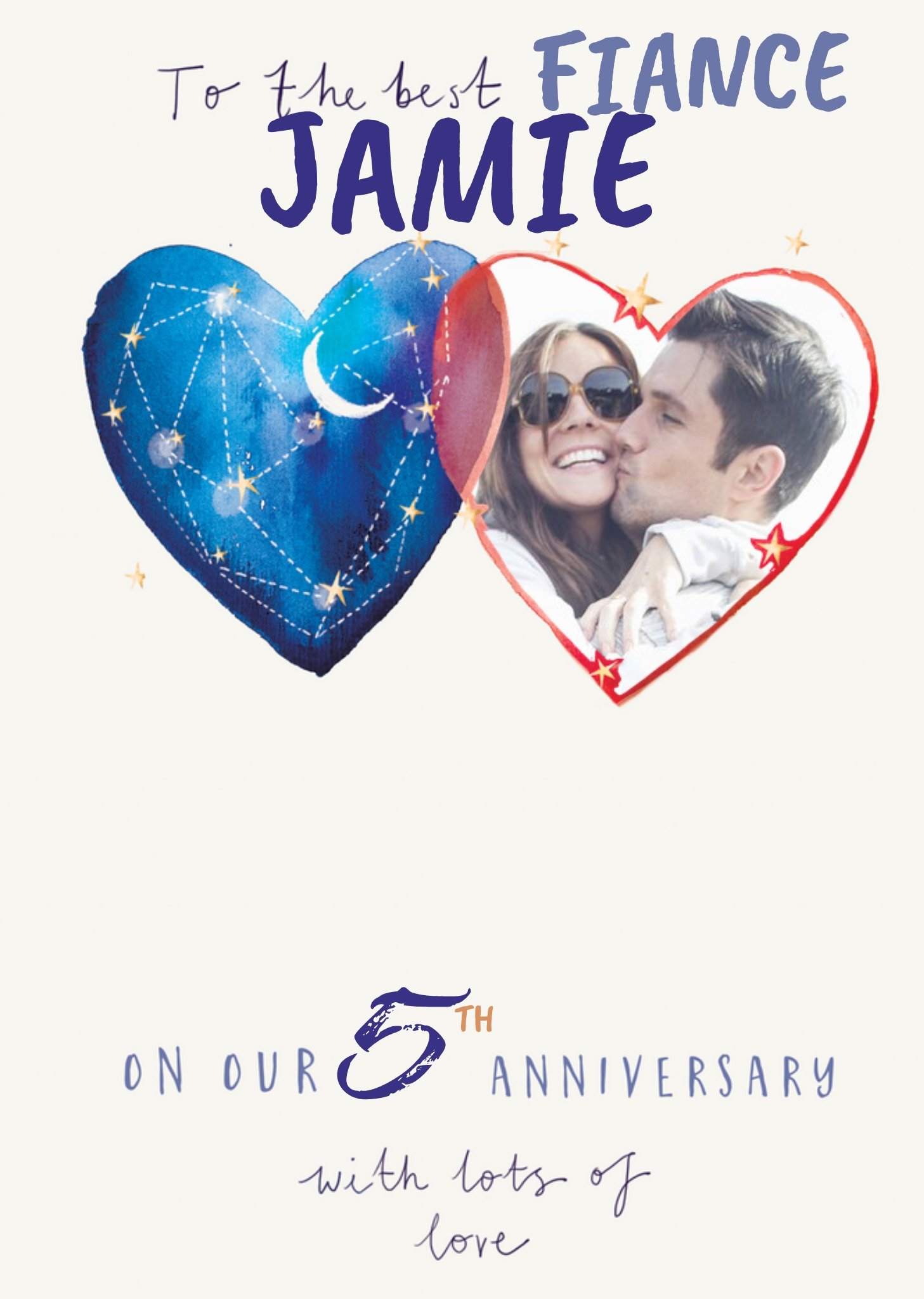 Ling Design Illustrated Moon And Stars Love Hearts Anniversary Editable Card