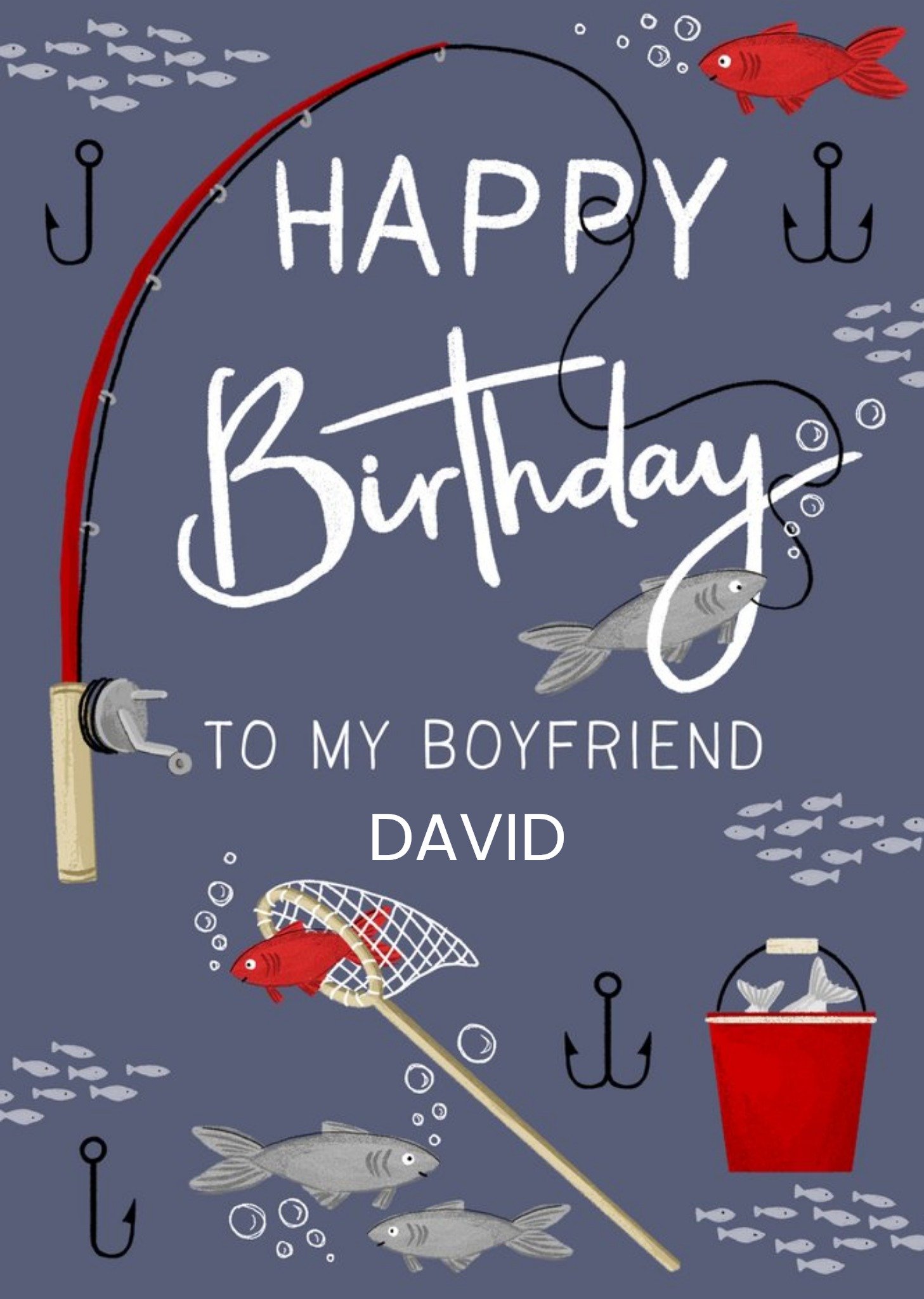 Okey Dokey Design Fishing Sport Illustration Boyfriend Happy Birthday Card