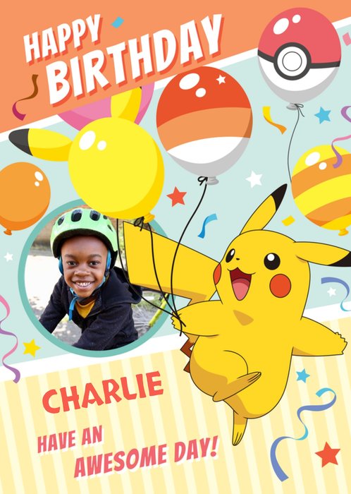 Pokemon Pikachu Awesome Photo Upload Birthday Card