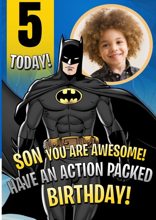 Batman 5 Today Action Packed Birthday Photo Upload Card