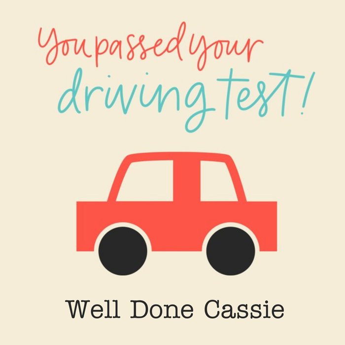Illustration Of A Red Car On A Cream Background Driving Test Congratulations Card