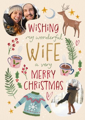 Wonderful Wife Illustrated Photo Upload Christmas Card