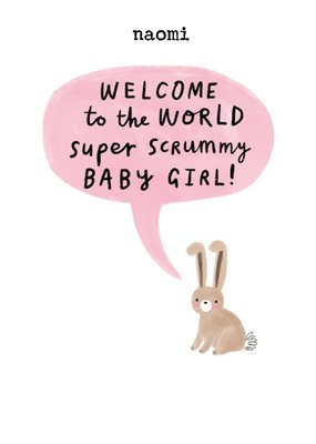 Welcome To The World Illustrated Bunny Rabbits Cute New Baby Girl Card