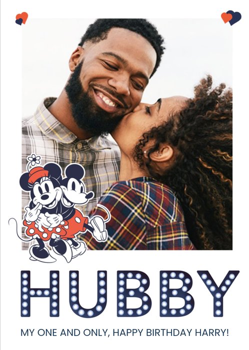 Mickey & Minnie Mouse Husband Photo Upload Birthday Card