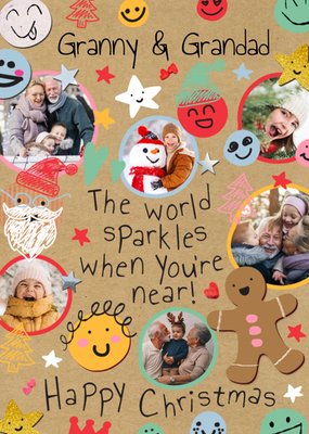 Nanny & Grandad Doodles Illustrated Photo Upload Christmas Card