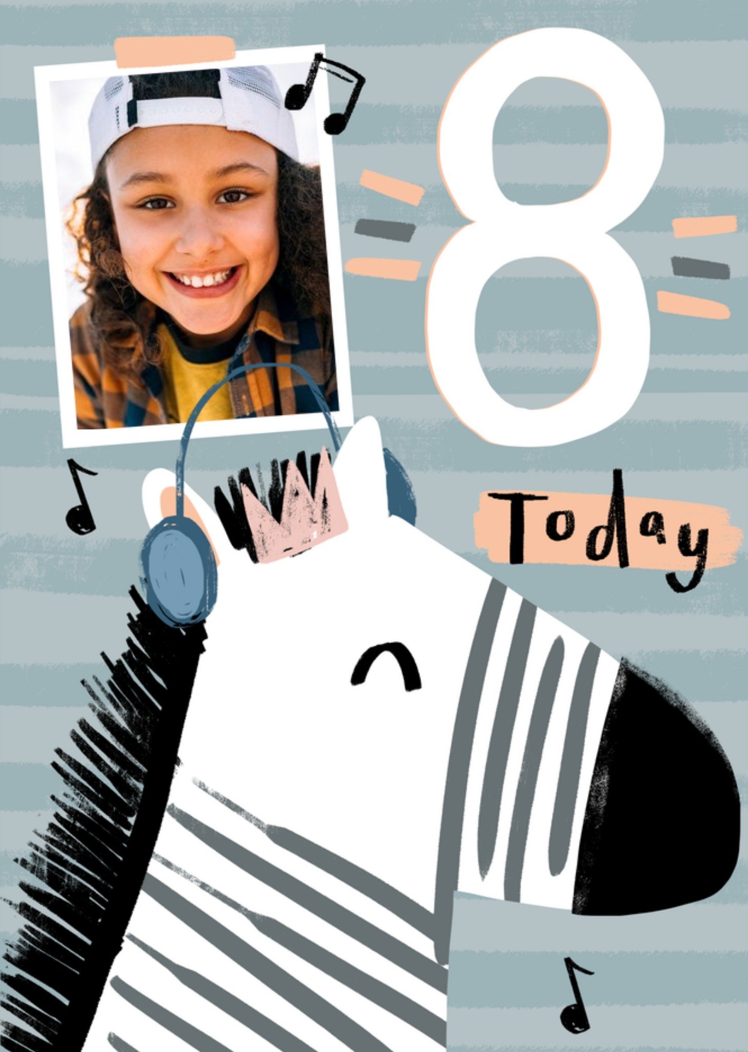 Moonpig Zebra Headphones Music 8 Today Happy Birthday Card