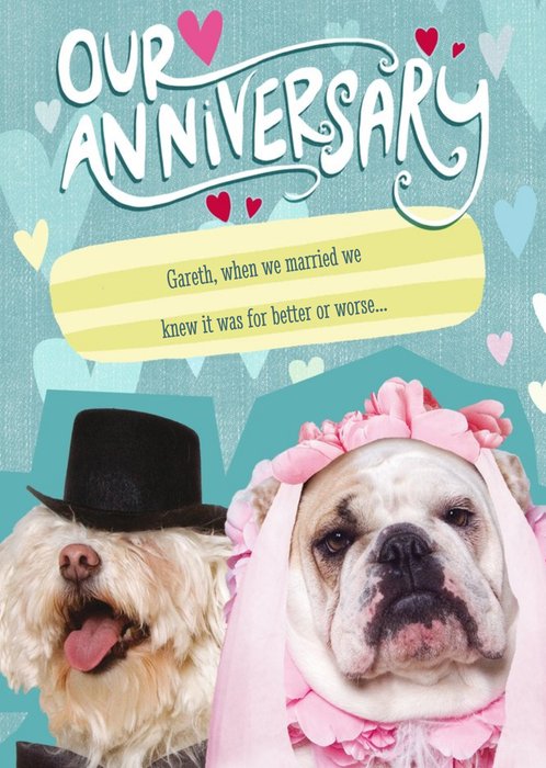 Bridal Bulldog Funny Personalised Happy Anniversary Card