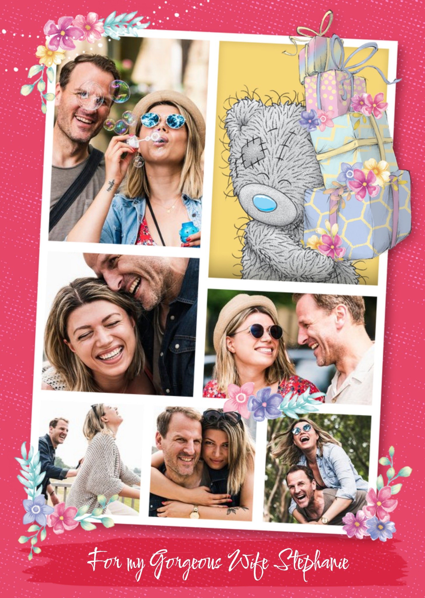 Me To You Cute Tatty Teddy Birthday Card - For My Beautiful Wife - Photo Upload