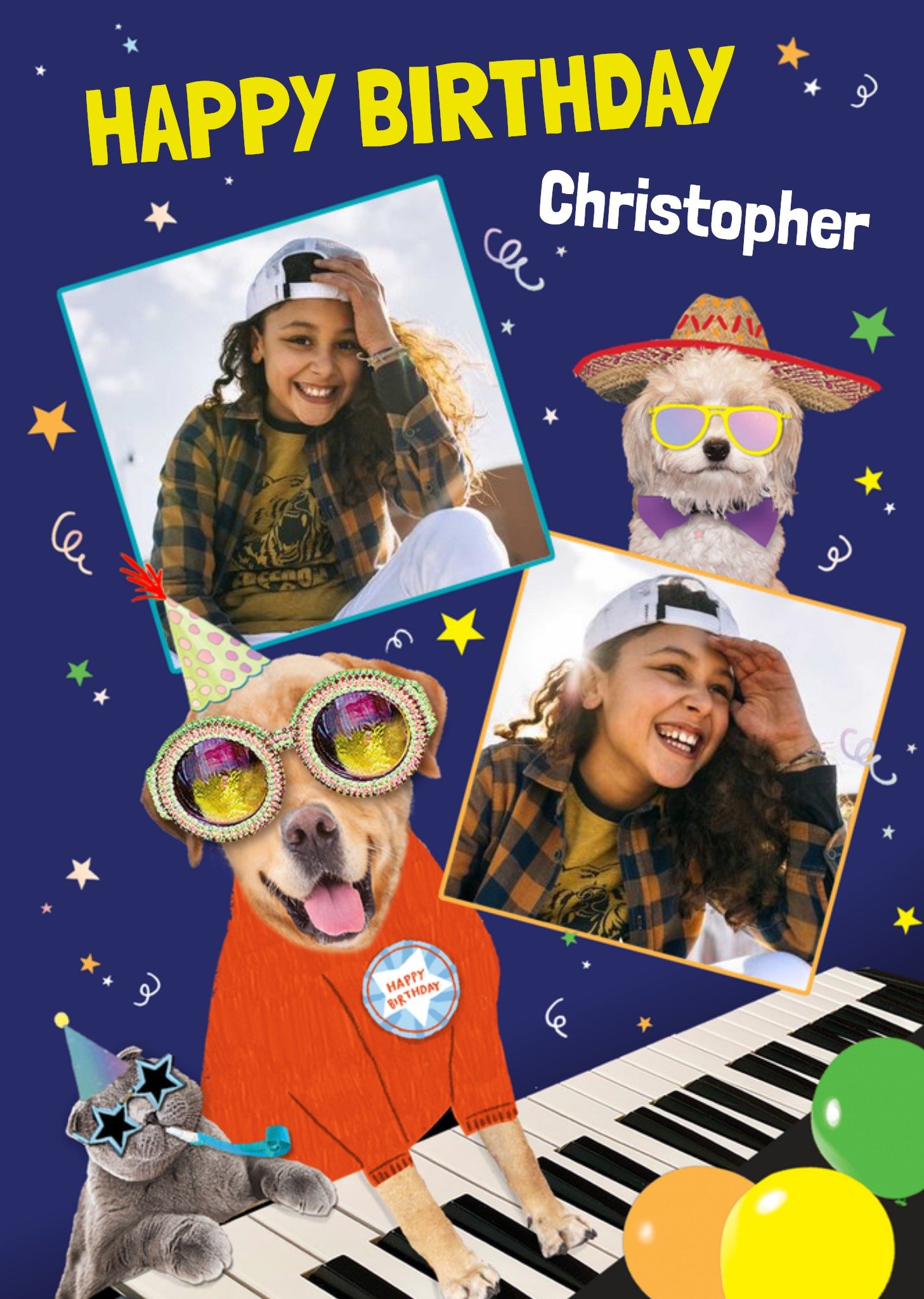 Moonpig Cool Cat And Dogs Photo Upload Birthday Card