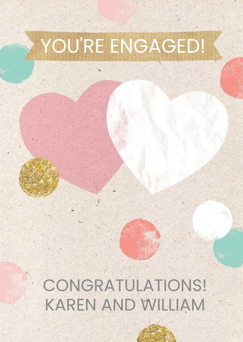 Pastel And Glitter Spots And Hearts Personalised Engagement Card