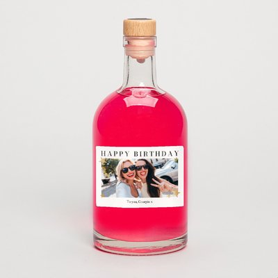 Personalised Photo Happy Birthday Pink Gin 50cl