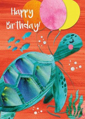 Cute Turtle With Balloons Birthday Card
