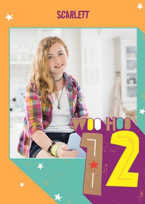 Colourful Typographic Photo Upload 12th Birthday Card