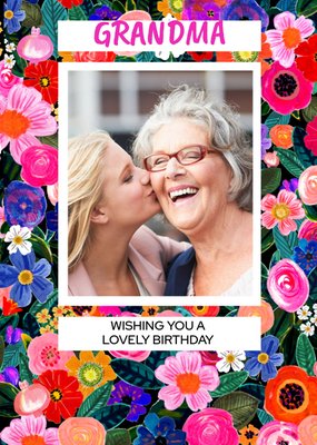 Birthday Card - Grandma - Floral Photo Upload Card