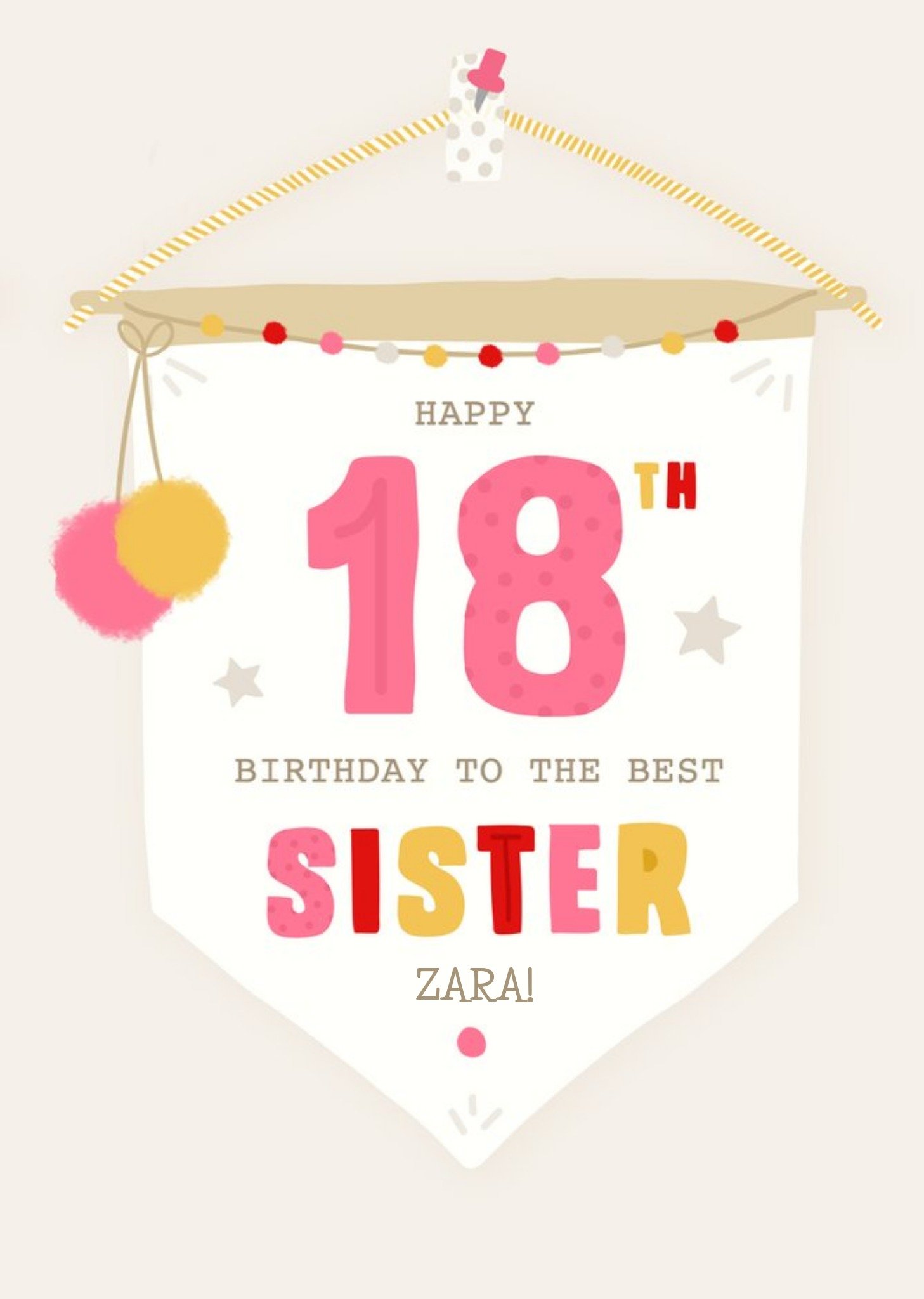 Moonpig Happy 18th Birthday To the Best Sister Birthday Banner Card