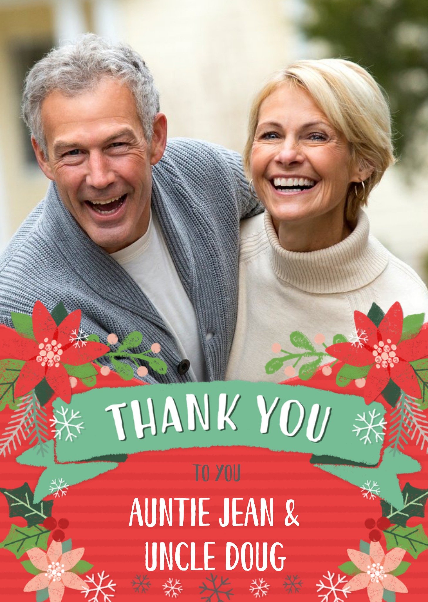 Moonpig Folk Flowers Photo Upload Christmas Thank You Card For Auntie And Uncle
