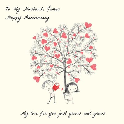 Heart-Filled Tree To My Husband Personalised Anniversary Card