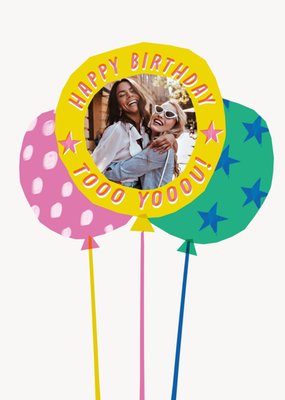 Happy Birthday To You Balloons Illustrated Photo Upload Card