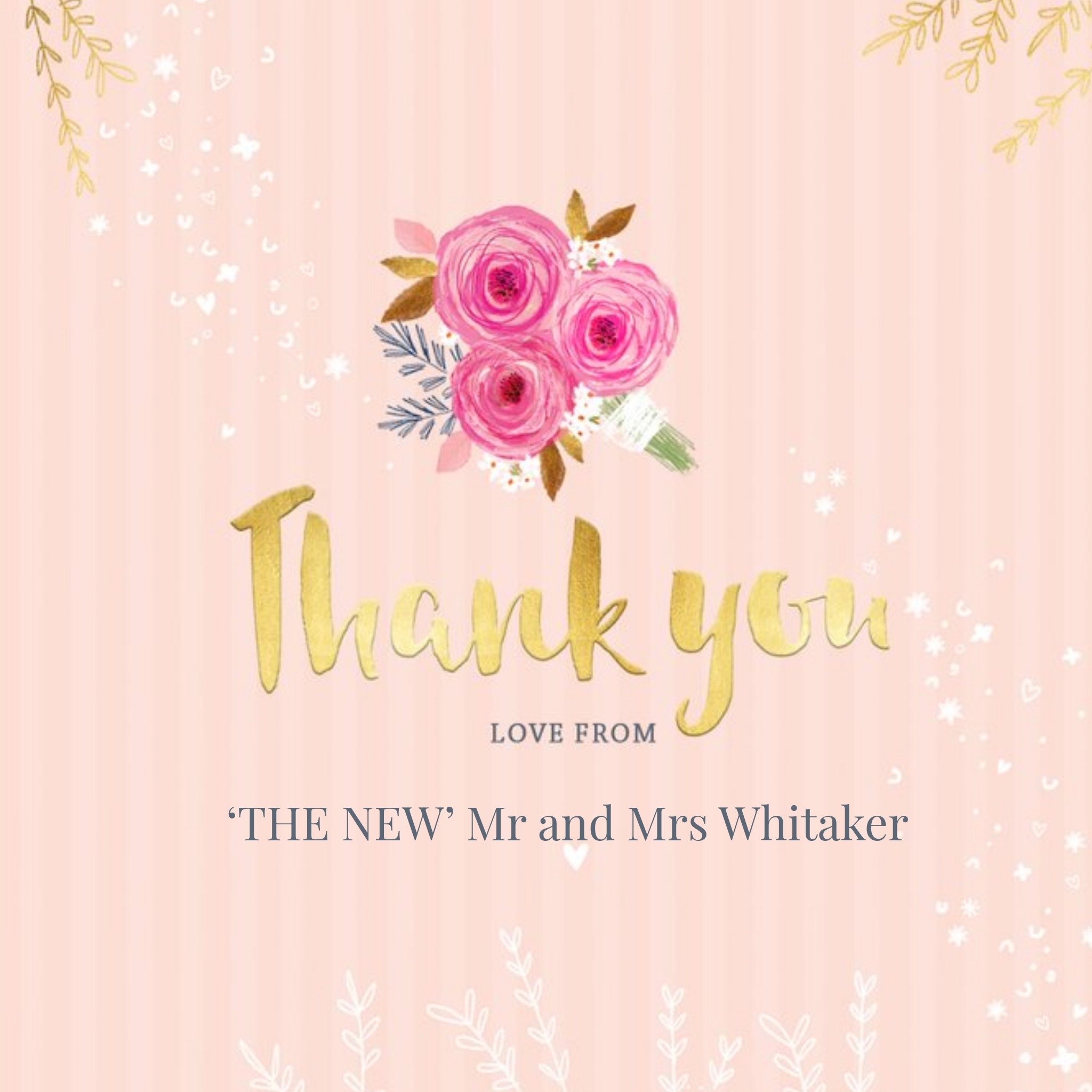 Love Hearts Colette Barker Illustrated Flower Pink Thank You Card