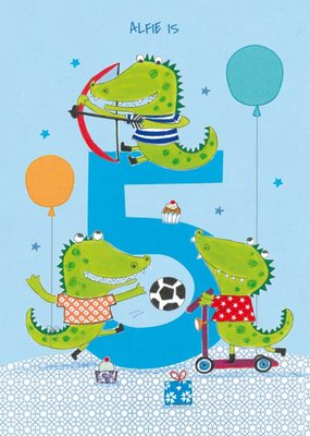 Crocodiles 5th Birthday Card