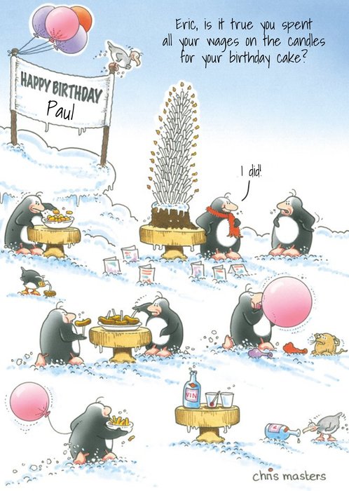 Birthday Card - Eric The Penguin - Birthday Cake