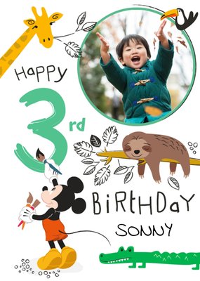 Disney Mickey Mouse Giraffe And Sloth Happy 3rd Birthday Photo Upload Card