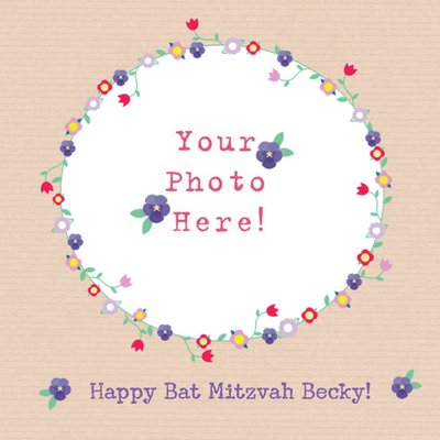 Floral Border Happy Bat Mitzvah Photo Card