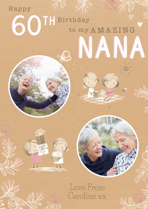 Illustration Of A Two Golden Retrievers Wearing Wellies Happy 60th Birthday Grandpa Card