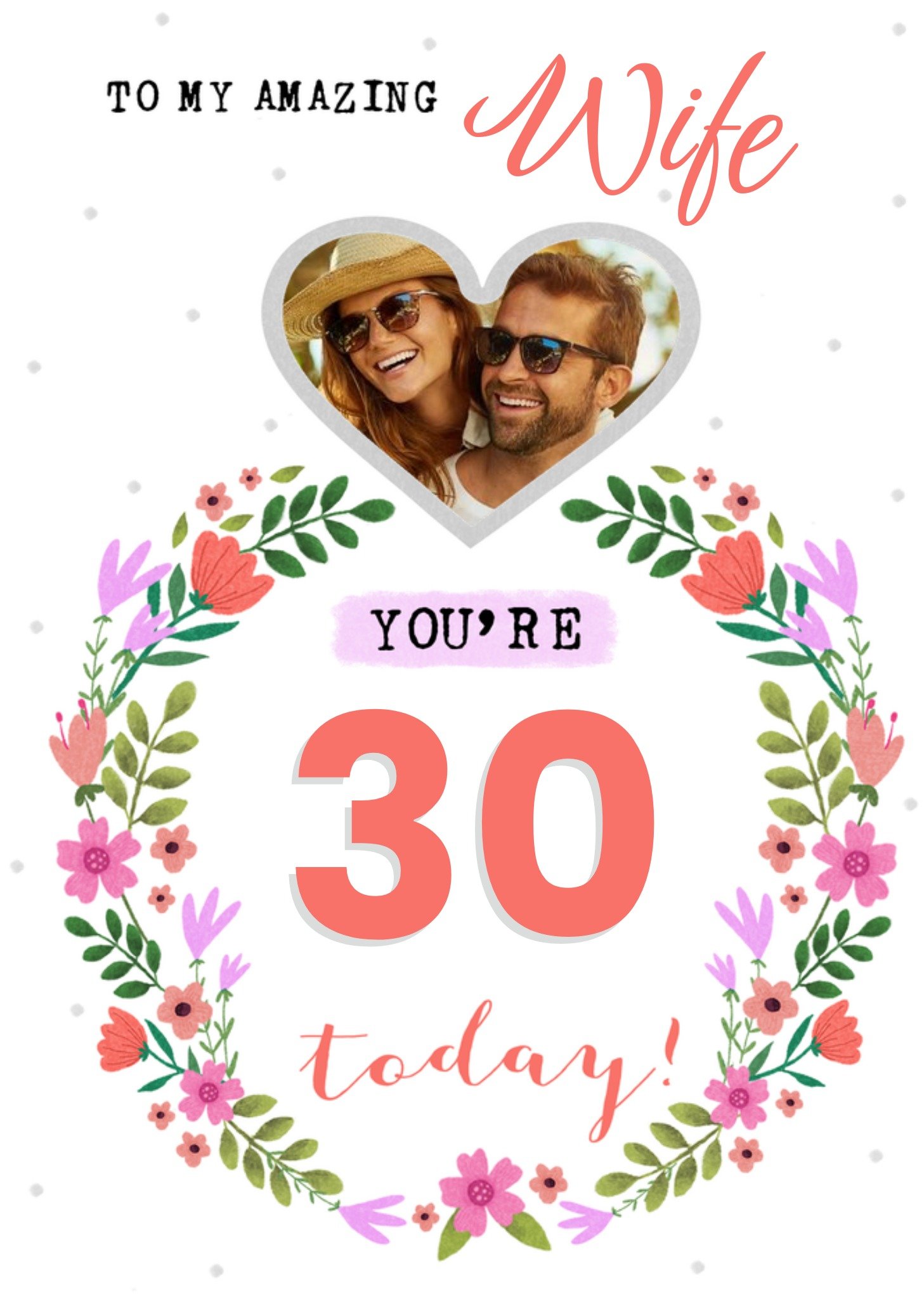 Moonpig Heart Shaped Photo Frame With A Circular Flower Arrangment Wife's Photo Upload Birthday Card