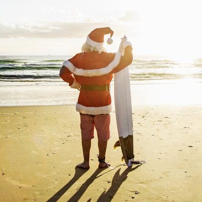 Moonpics Photographic Santa With A Surf Board Christmas Card