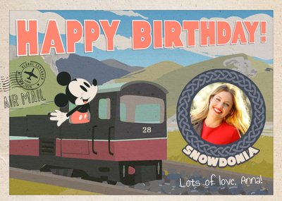 Mickey Mouse Snowdon Mountain Railway Wales Photo Upload Birthday Card By Disney