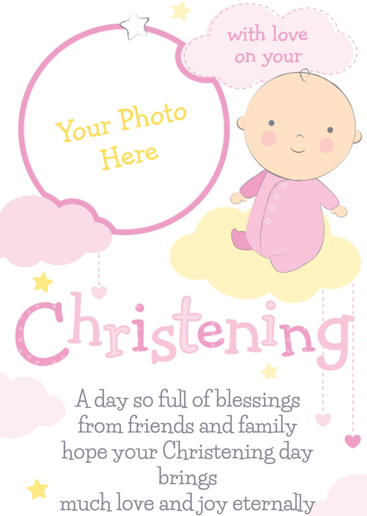 Moonpig Pink And Lemon With Love Personalised Photo Upload Christening Card