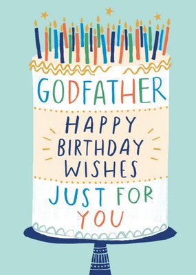 Illustration Of A Birthday Cake On A Teal Background Godfather's Birthday Card