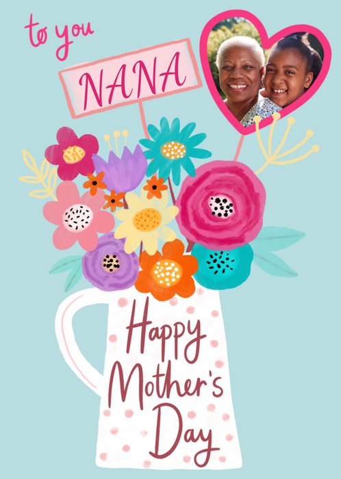 Illustration Of A Vase Of Colourful Flowers Mother's Day Photo Upload Card