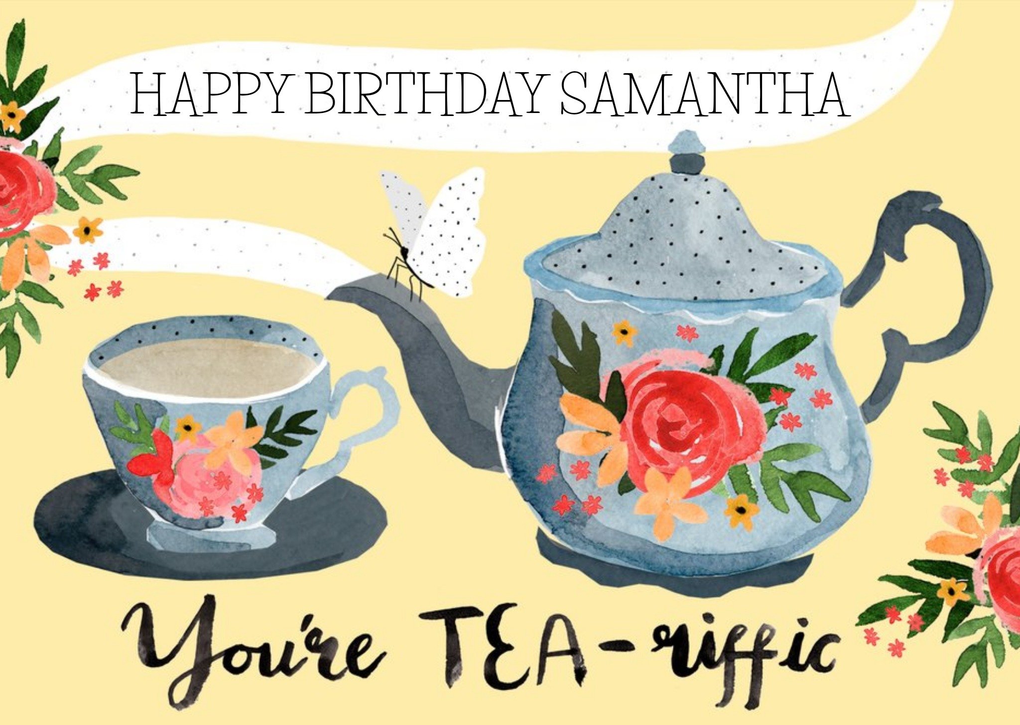 Okey Dokey Design You're Tea-Riffic Illustrated Tea Birthday Card
